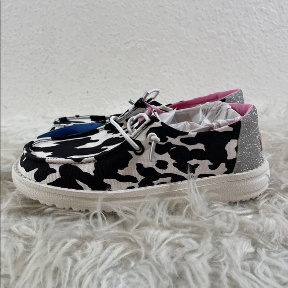 HEY DUDE Wendy Youth Cowgirl Sparkle Black & White Slip On Shoes Size 13c NEW - Picture 8 of 16